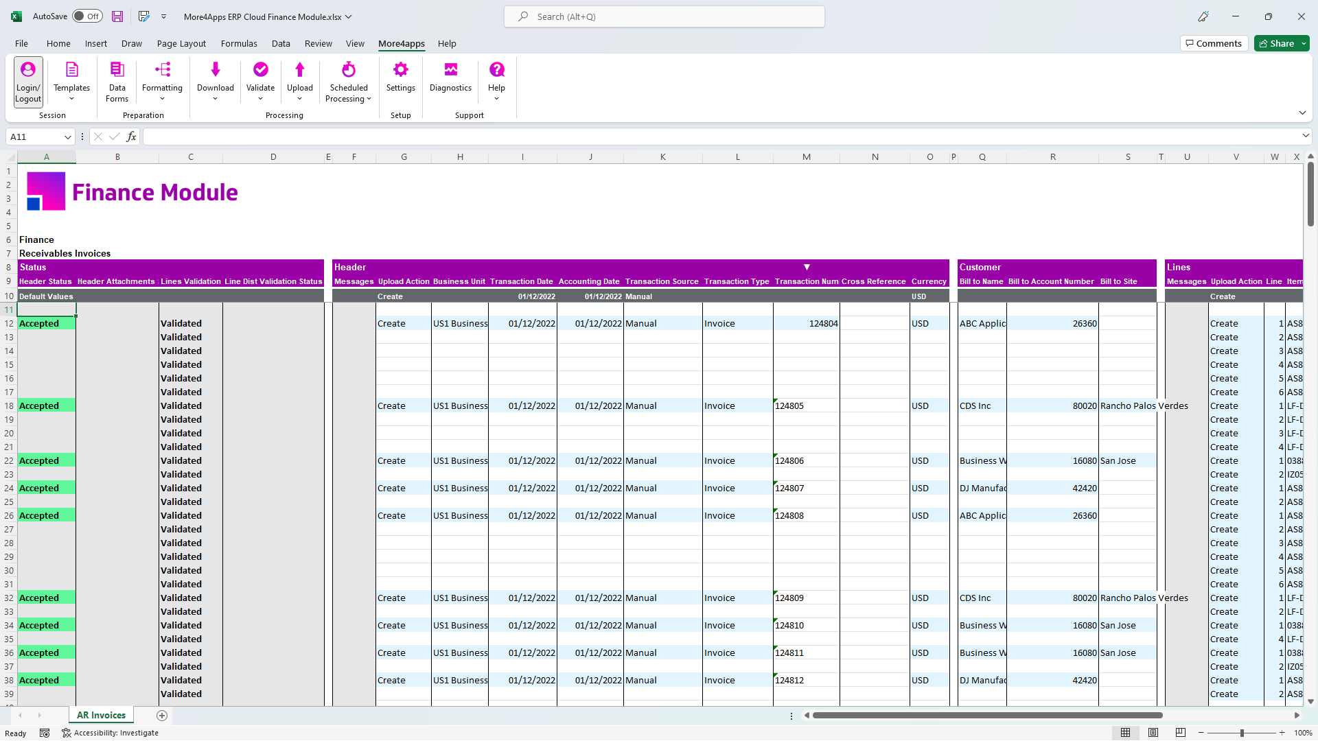 ERP Finance Module AR Invoice Create