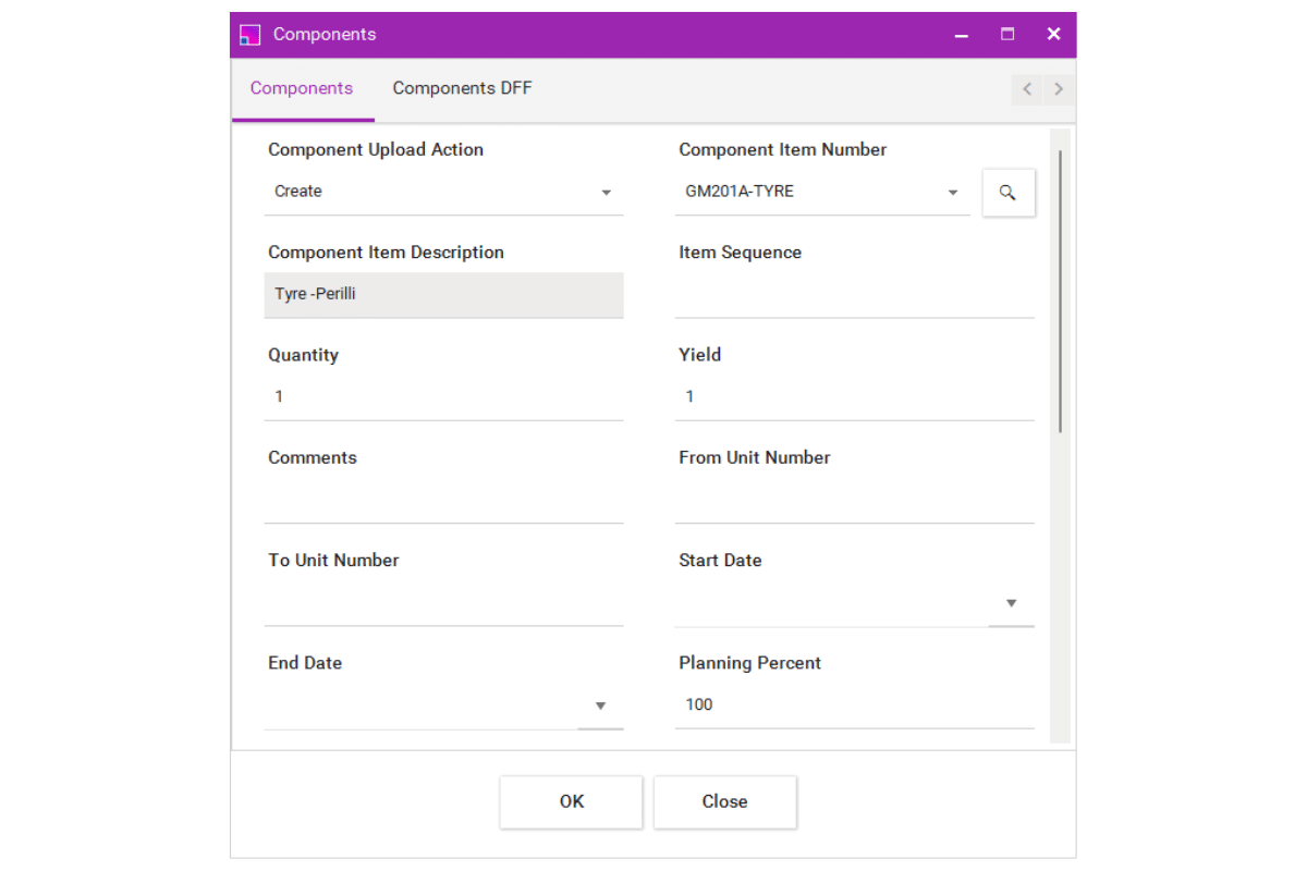 The More4apps Product Definition Module supports components.