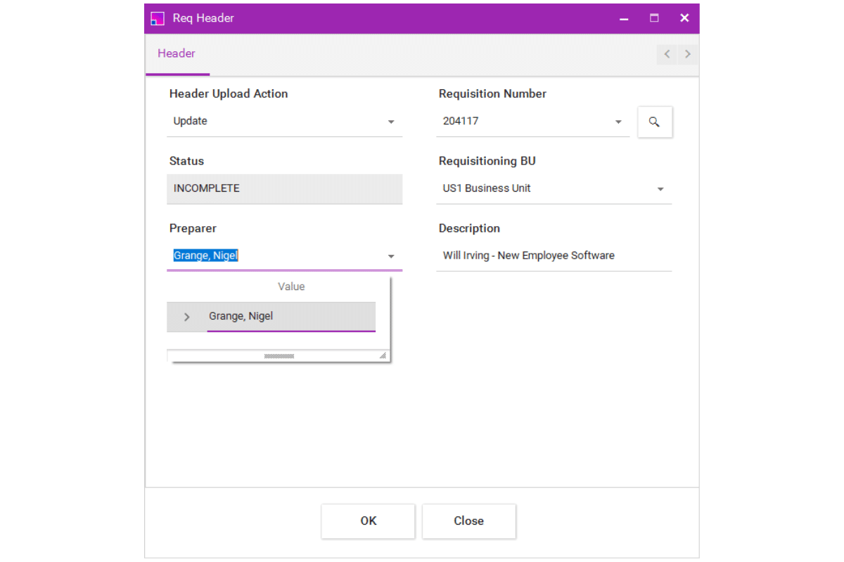 The More4apps ERP Cloud Toolbox Procurement Module for Requisitions.