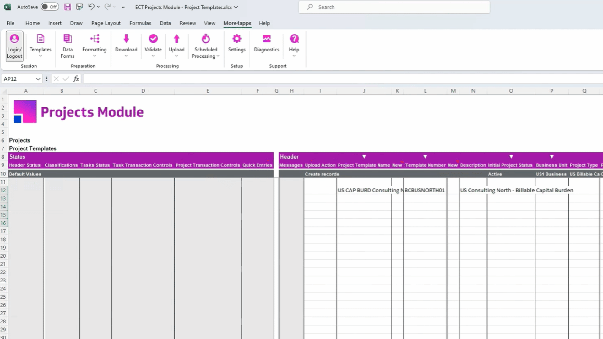 The Projects Template for the More4apps ERP Cloud Toolbox Projects Module