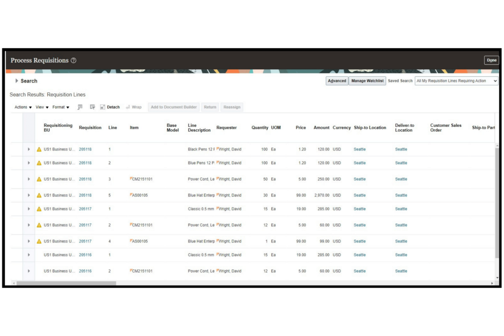 Process requisition to purchase order process in Oracle.